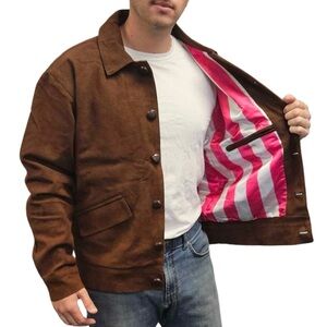 NWOT Vintage style suede jacket with candy striped lining Jerry Seinfeld TV Show